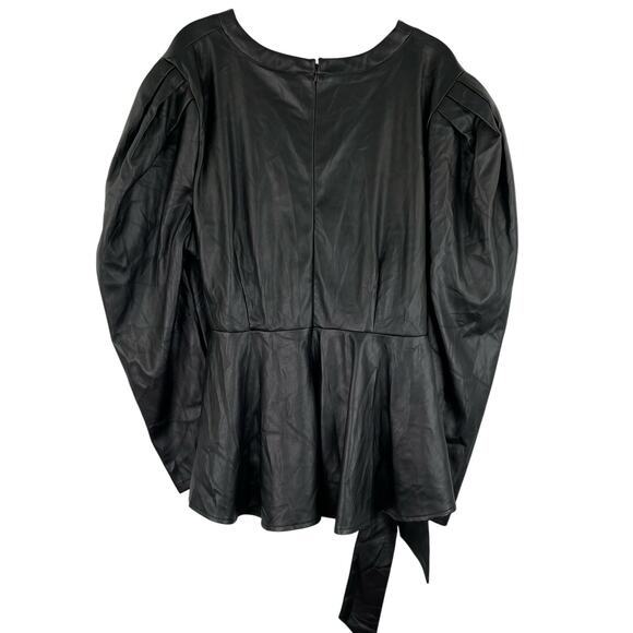 Ashley Stewart Black Peplum Faux Leather Long Sleeve Blouse Waist Tie Size 22/24 - Picture 8 of 15